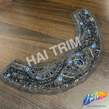 SALE! Black/Blue/Gunmetal Beaded Rhinestone Applique, BA-301