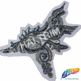 SALE! Navy/Gunmetal/Silver Beaded Sequins Rhinestone Applique, BA-302