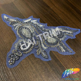 SALE! Navy/Gunmetal/Silver Beaded Sequins Rhinestone Applique, BA-302