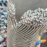 Crystal Beaded Rhinestone Dress Bodice Applique, BRD-03