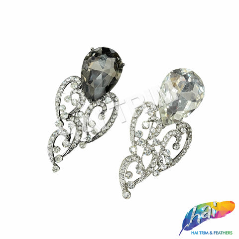 Crystal Teardrop Motif Rhinestone Brooch, BRS01-055