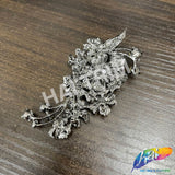 Black Diamond/Green/Gunmetal Flower Rhinestone Brooch, BRS01-056
