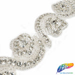 1 1/2" Wavy Flower Beaded Crystal Rhinestone Trim (sold by yard piece), BRT-015