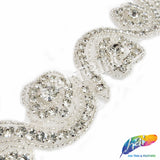 1 1/2" Wavy Flower Beaded Crystal Rhinestone Trim (sold by yard piece), BRT-015