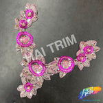 SALE! V-Shaped Flower Beaded Sequins Motif Applique, BSA-06