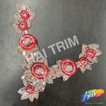 V-Shaped Flower Beaded Sequins Motif Applique, BSA-06