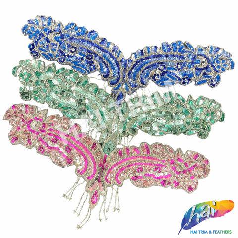SALE! Wing Beaded Sequins Motif Applique with Fringe, BSA-07