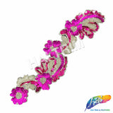 Fuchsia/Silver Flower Motif Beaded Sequins Applique, BSA-10