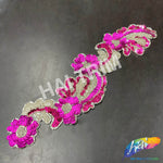SALE! Fuchsia/Silver Flower Motif Beaded Sequins Applique, BSA-10