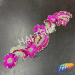 Fuchsia/Silver Flower Motif Beaded Sequins Applique, BSA-10