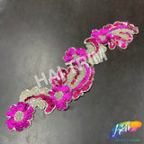 Fuchsia/Silver Flower Motif Beaded Sequins Applique, BSA-10