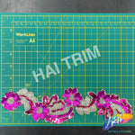 SALE! Fuchsia/Silver Flower Motif Beaded Sequins Applique, BSA-10