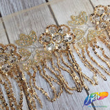 3" Beaded Sequin Flower Fringe with Mesh, BSF-003
