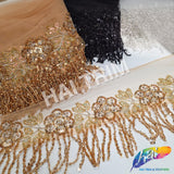 3" Beaded Sequin Flower Fringe with Mesh, BSF-003