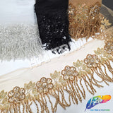 3" Beaded Sequin Flower Fringe with Mesh, BSF-003