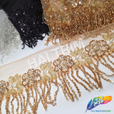 3" Beaded Sequin Flower Fringe with Mesh, BSF-003
