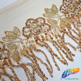 3" Beaded Sequin Flower Fringe with Mesh, BSF-003