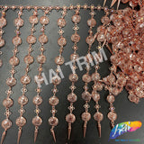 9 1/2" Rose Gold Coin Chain Rhinestone Fringe with Spikes, CF-009