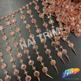 9 1/2" Rose Gold Coin Chain Rhinestone Fringe with Spikes, CF-009