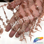 9 1/2" Rose Gold Coin Chain Rhinestone Fringe with Spikes, CF-009