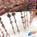 9 1/2" Rose Gold Coin Chain Rhinestone Fringe with Spikes, CF-009