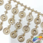 4 1/2" Gold Metallic Coin Chain Rhinestone Fringe, CF-010