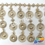 4 1/2" Gold Metallic Coin Chain Rhinestone Fringe, CF-010