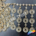 4 1/2" Gold Metallic Coin Chain Rhinestone Fringe, CF-010