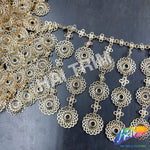 4 1/2" Gold Metallic Coin Chain Rhinestone Fringe, CF-010