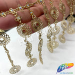 4 1/2" Gold Metallic Coin Chain Rhinestone Fringe, CF-010