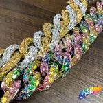 1 1/4" Rhinestone Studded Metallic Plastic Curb Chain, CH-143