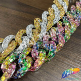 1 1/4" Rhinestone Studded Metallic Plastic Curb Chain, CH-143
