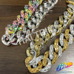 1 1/4" Rhinestone Studded Metallic Plastic Curb Chain, CH-143