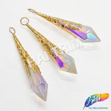 2 3/4" Crystal AB Chandelier Bead with Ornate Gold Cap (6 pieces)