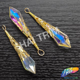 2 3/4" Crystal AB Chandelier Bead with Ornate Gold Cap (6 pieces)