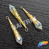 2 1/4" Crystal AB Chandelier Bead with Ornate Gold Cap (7 pieces)