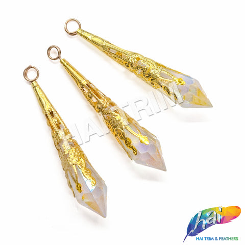 2 1/4" Crystal AB Chandelier Bead with Ornate Gold Cap (7 pieces)