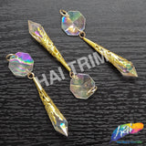 3" Crystal AB Chandelier Bead with Gold Cap and Bead (6 pieces)