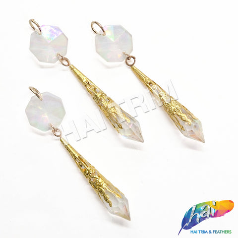 3" Crystal AB Chandelier Bead with Gold Cap and Bead (6 pieces)