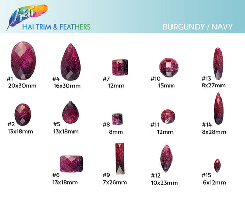 Burgundy/Navy 2-tone (Ombré) Glitter Resin Stones, #H