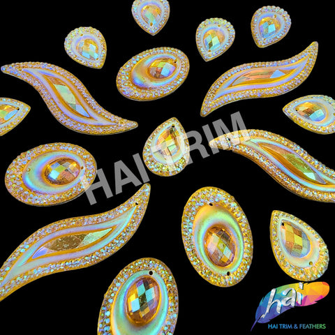Yellow AB Multifaceted Textured Resin Stones, #B