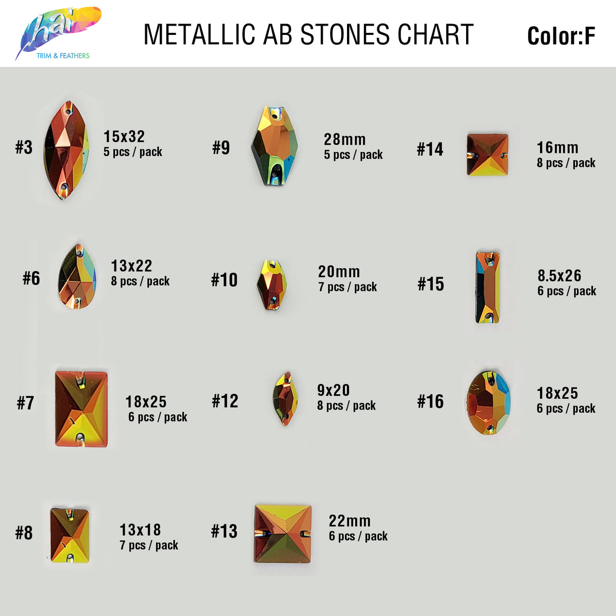 Metallic AB Resin Stones Color F – Hai Trim & Feathers