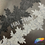 6" Leaf Flower Embroidered Lace Trim, EMB-032 (No Stones)