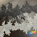 6" Leaf Flower Embroidered Lace Trim, EMB-032 (No Stones)