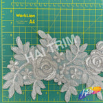 6" Leaf Flower Embroidered Lace Trim, EMB-032 (No Stones)