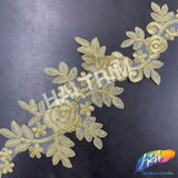 6" Leaf Flower Embroidered Lace Trim, EMB-032 (No Stones)