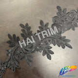 6" Leaf Flower Embroidered Lace Trim, EMB-032 (No Stones)