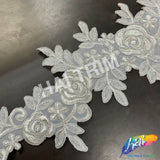 6" Leaf Flower Embroidered Lace Trim, EMB-032 (No Stones)