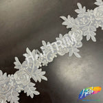 6" Leaf Flower Embroidered Lace Trim, EMB-032 (No Stones)