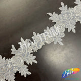 6" Leaf Flower Embroidered Lace Trim, EMB-032 (No Stones)